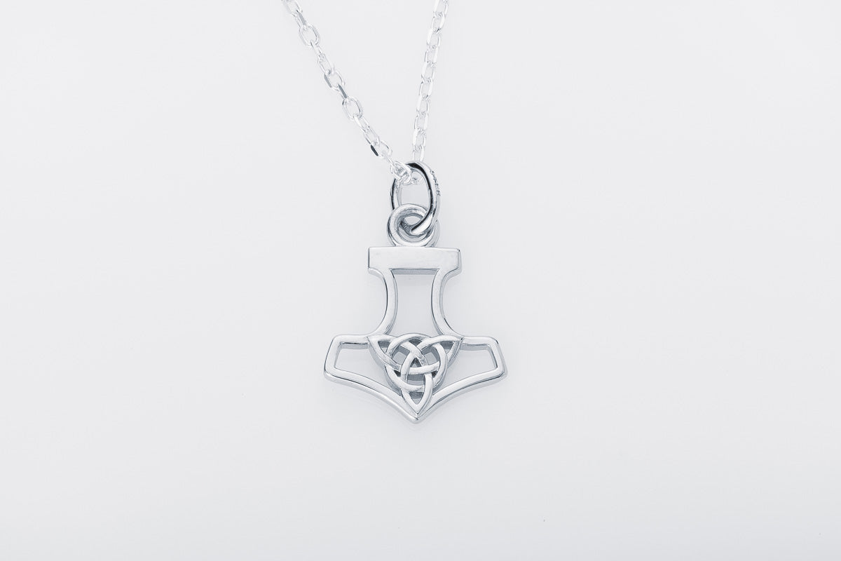 vkngjewelry Pendant Handcrafted Slim Thor Hammer With Triquetra Silver Pendant