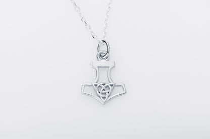 vkngjewelry Pendant Handcrafted Slim Thor Hammer With Triquetra Silver Pendant
