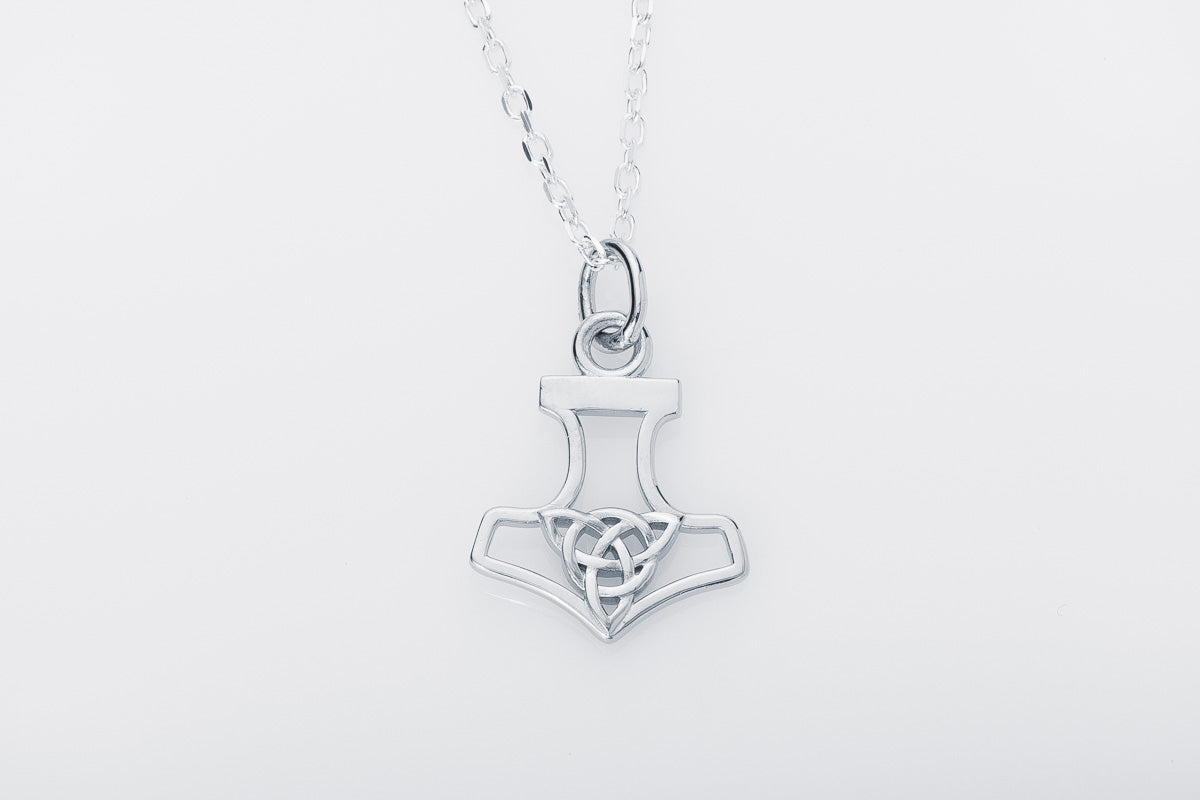 vkngjewelry Pendant Handcrafted Slim Thor Hammer With Triquetra Silver Pendant