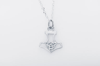 vkngjewelry Pendant Handcrafted Slim Thor Hammer With Triquetra Silver Pendant