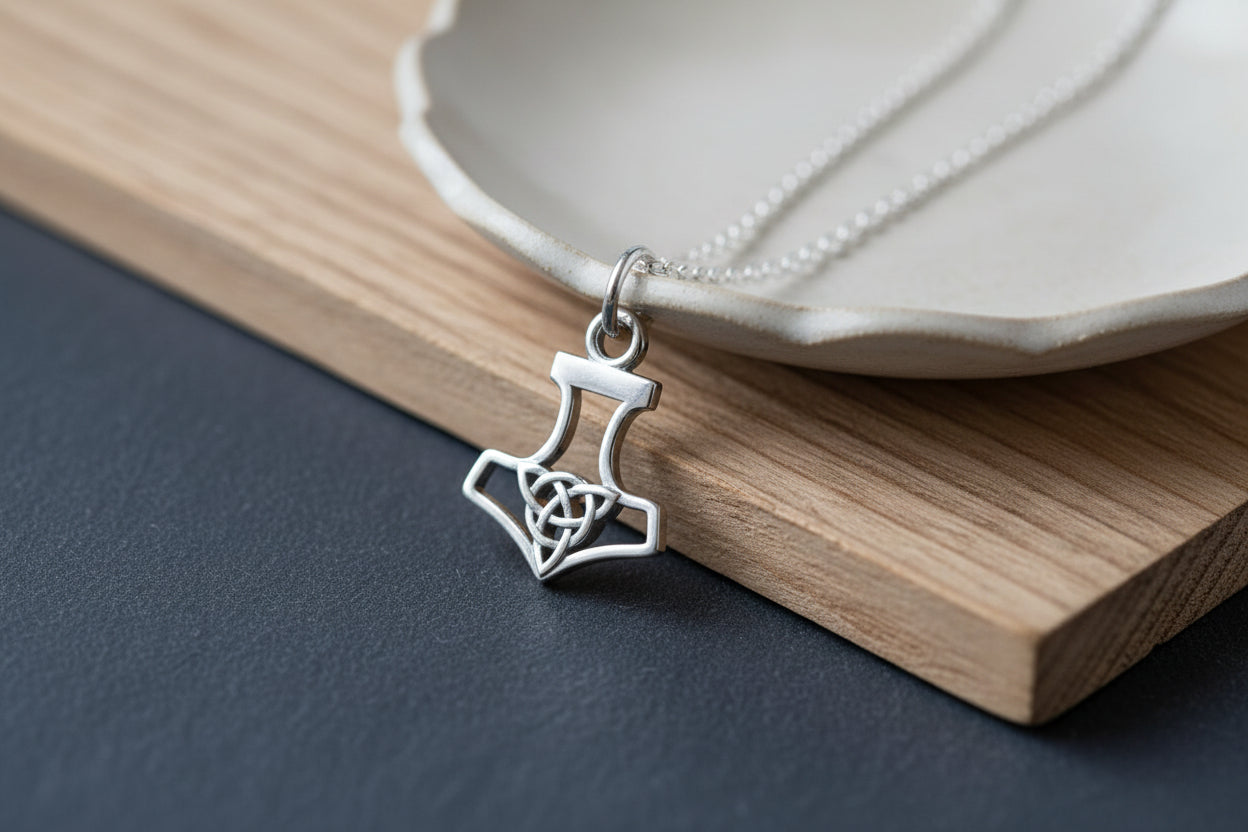 vkngjewelry Pendant Handcrafted Slim Thor Hammer With Triquetra Silver Pendant