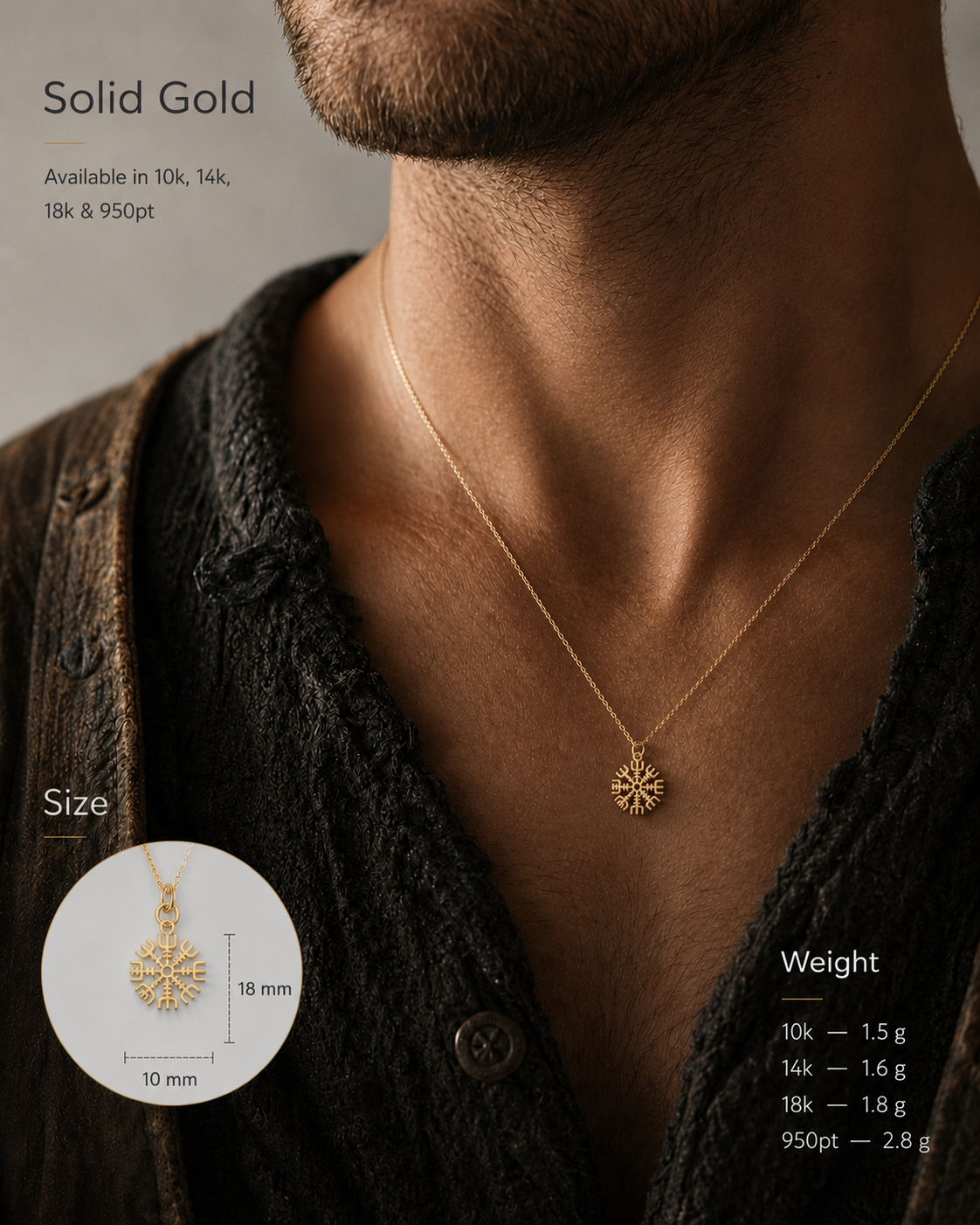 vkngjewelry Pendant Slim Vegvisir Gold Pendant