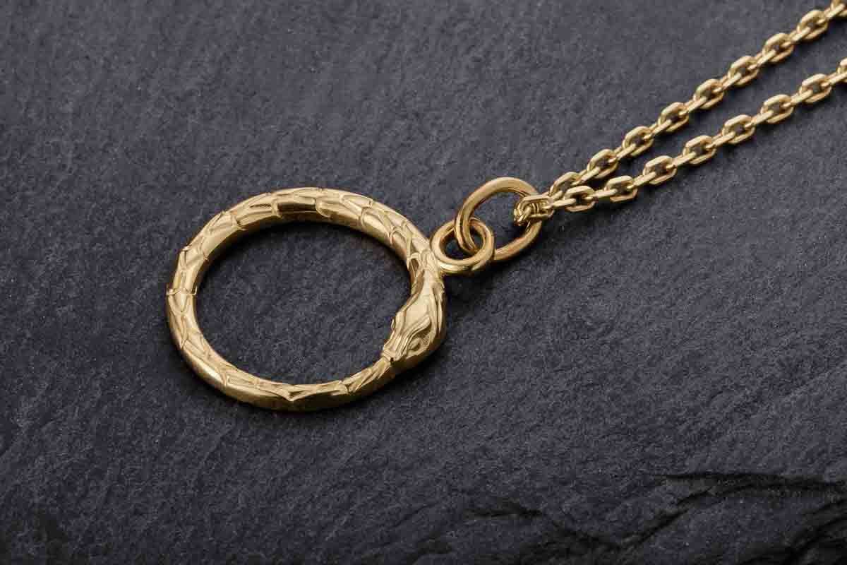 vkngjewelry Pendant Handcrafted Slim World Serpent Jormungandr Gold Pendant