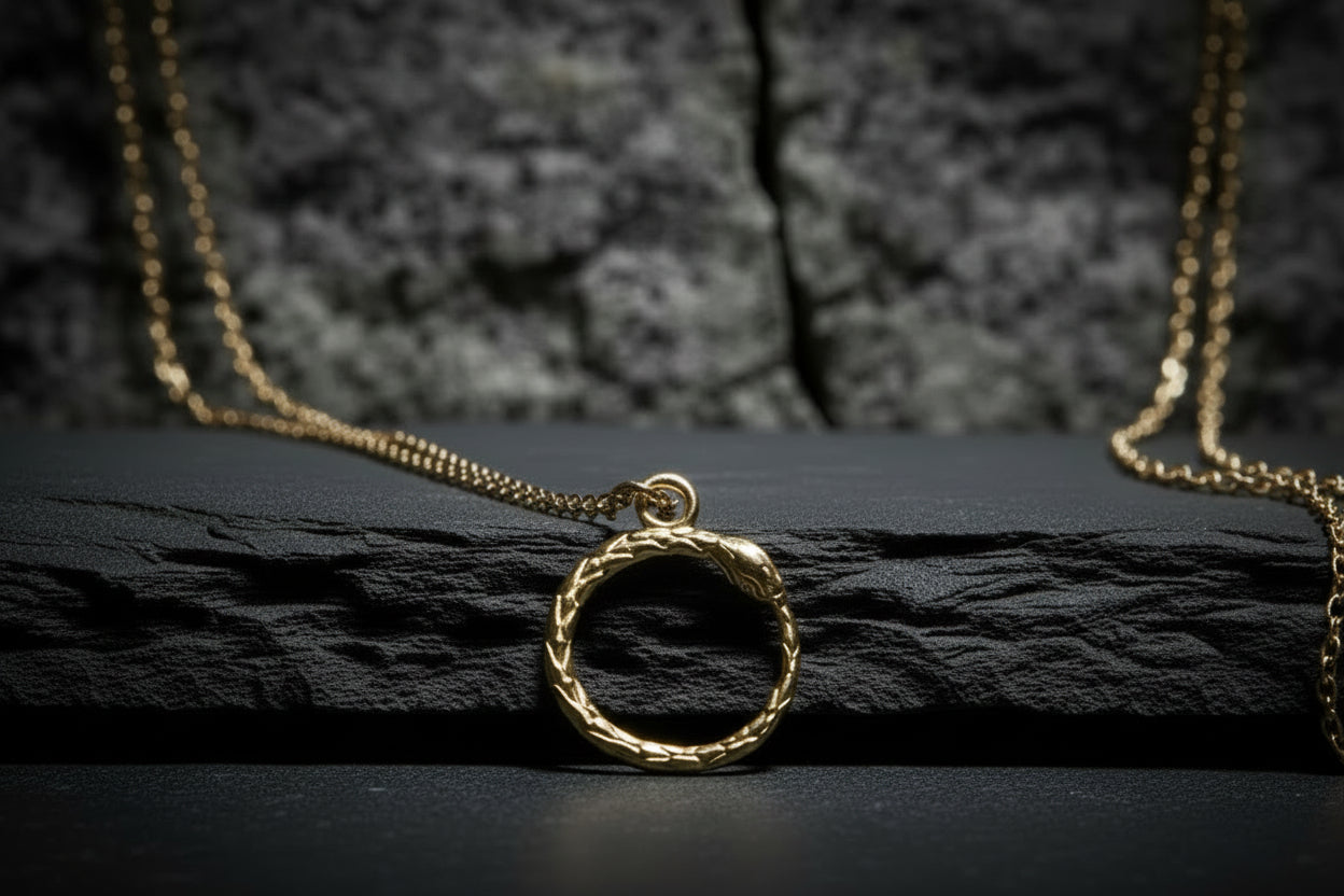 vkngjewelry Pendant Handcrafted Slim World Serpent Jormungandr Gold Pendant