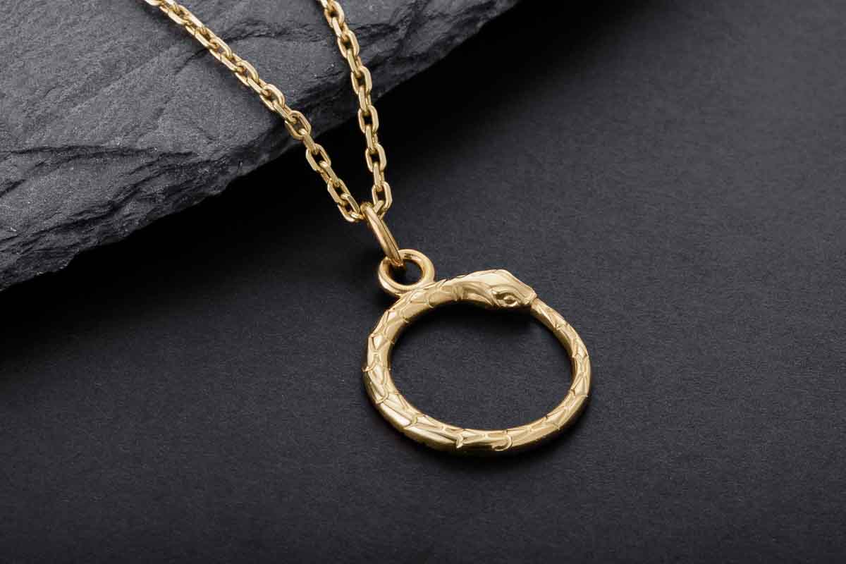 vkngjewelry Pendant Handcrafted Slim World Serpent Jormungandr Gold Pendant