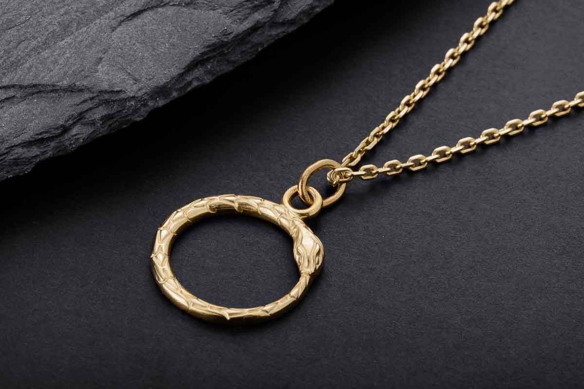 vkngjewelry Pendant Handcrafted Slim World Serpent Jormungandr Gold Pendant