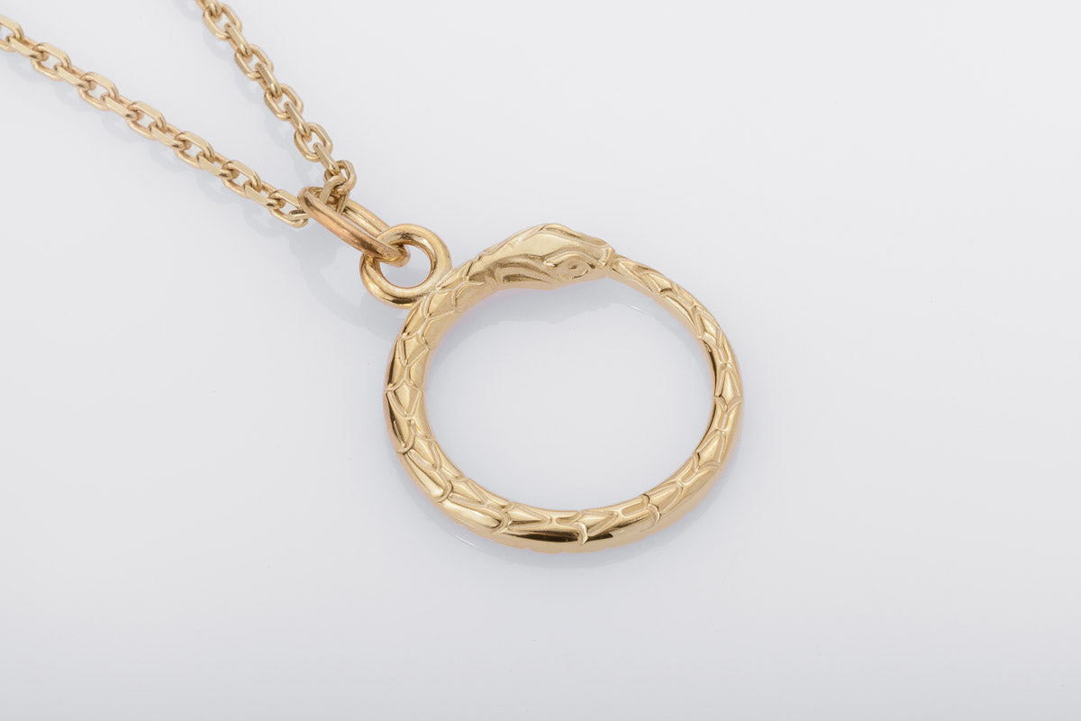 vkngjewelry Pendant Handcrafted Slim World Serpent Jormungandr Gold Pendant