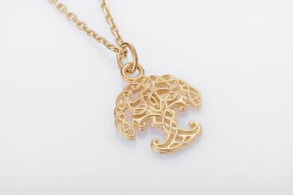 vkngjewelry Pendant Handcrafted Slim Yggdrasil Gold Pendant