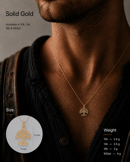 vkngjewelry Pendant Handcrafted Slim Yggdrasil Gold Pendant