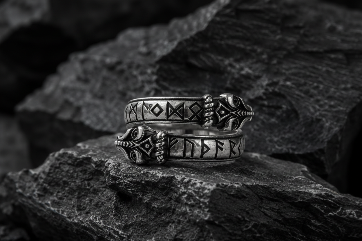 vkngjewelry Ring Handcrafted Snake Elder Futhark Runes Sterling Silver Ring