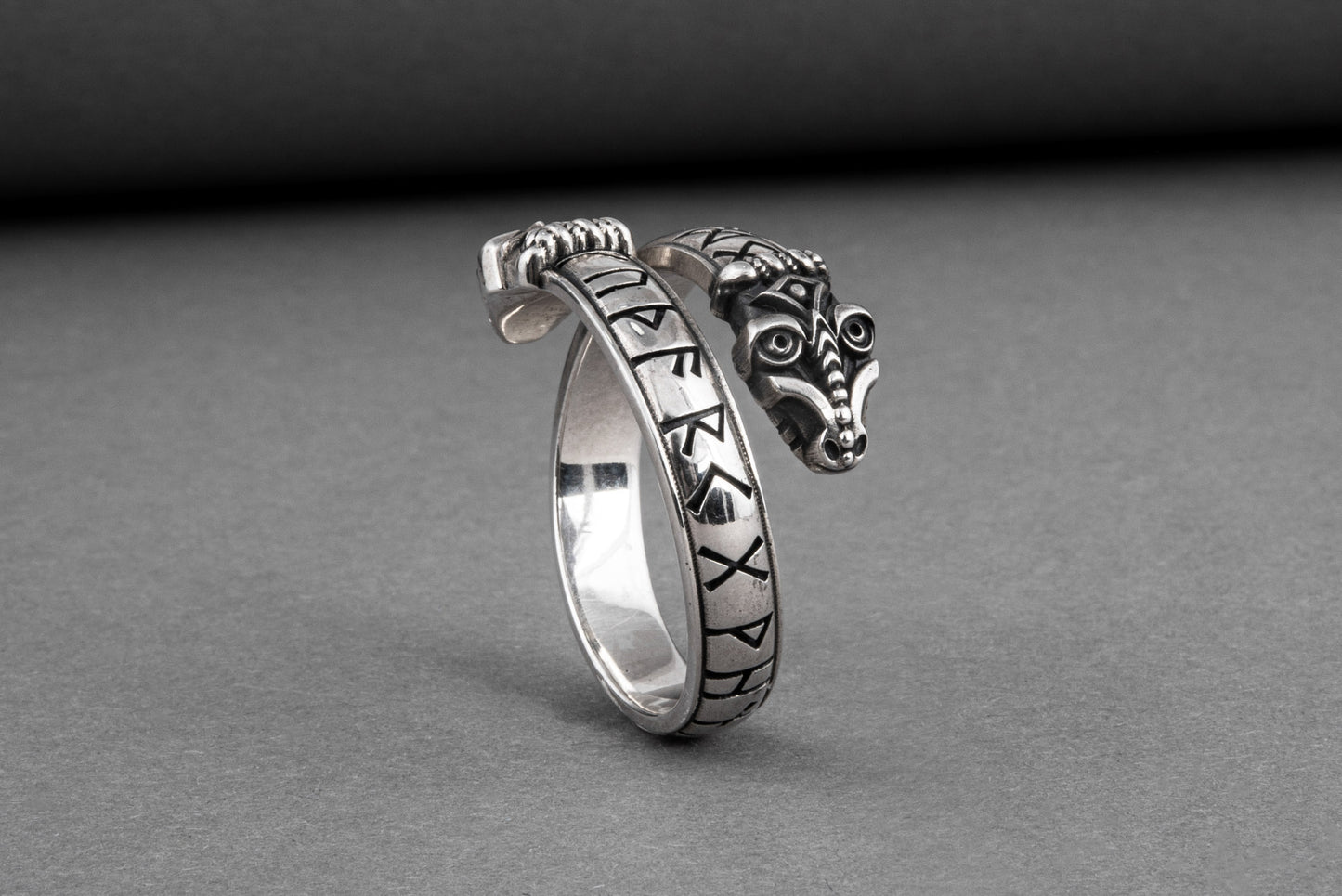 vkngjewelry Ring Handcrafted Snake Elder Futhark Runes Sterling Silver Ring