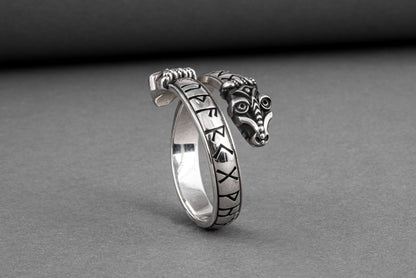 vkngjewelry Ring Handcrafted Snake Elder Futhark Runes Sterling Silver Ring