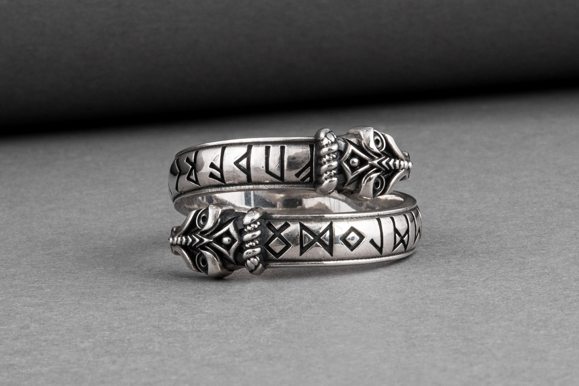 vkngjewelry Ring Handcrafted Snake Elder Futhark Runes Sterling Silver Ring