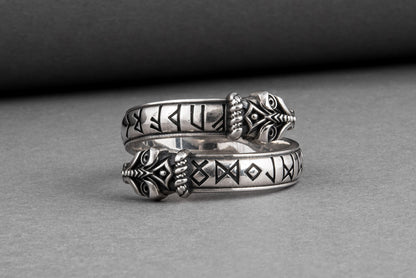 vkngjewelry Ring Handcrafted Snake Elder Futhark Runes Sterling Silver Ring