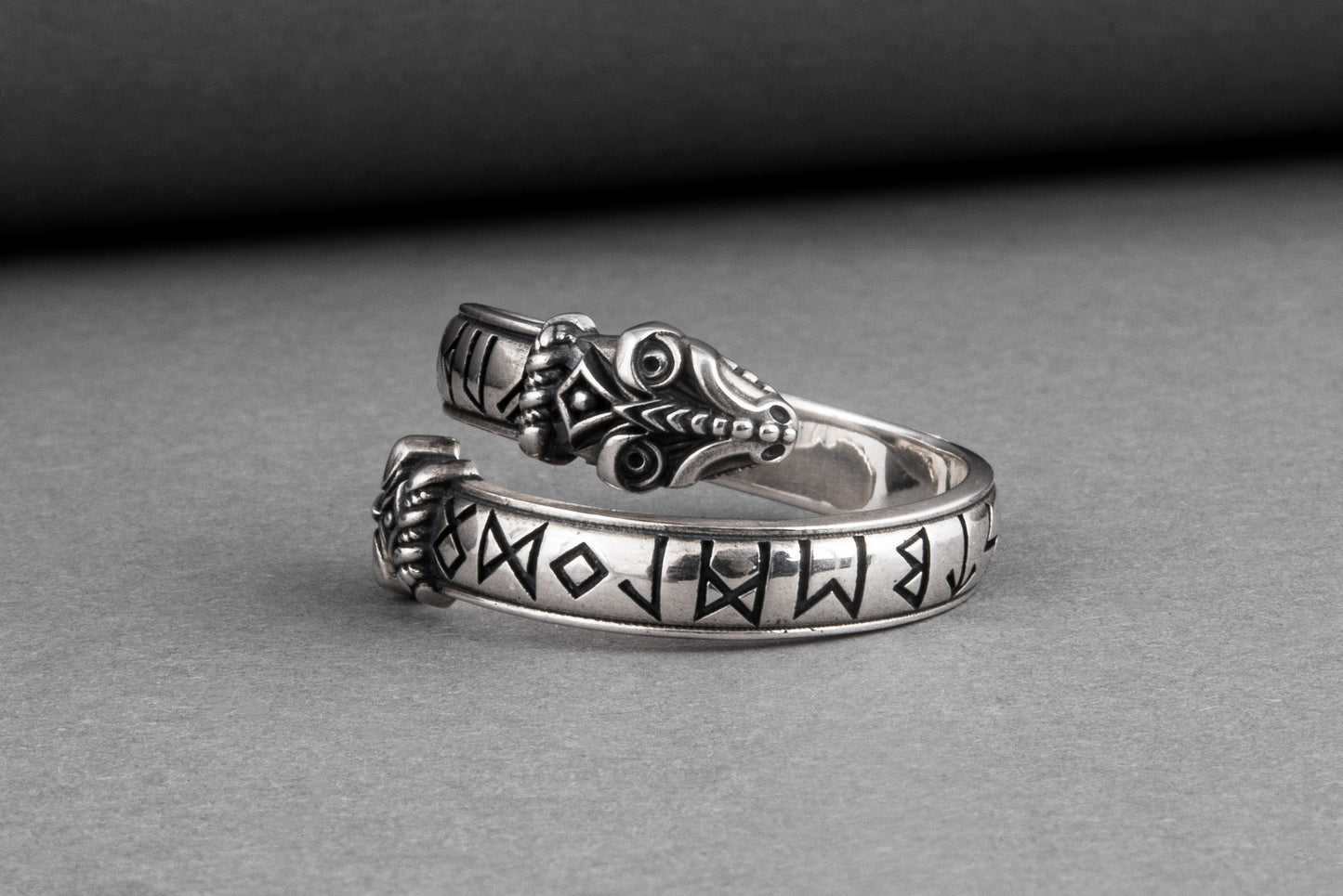 vkngjewelry Ring Handcrafted Snake Elder Futhark Runes Sterling Silver Ring