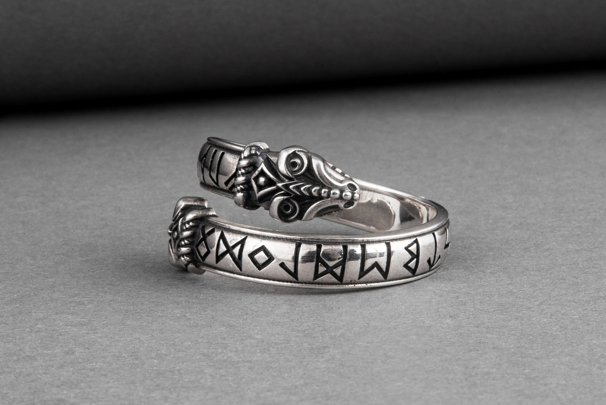 vkngjewelry Ring Handcrafted Snake Elder Futhark Runes Sterling Silver Ring