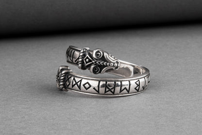 vkngjewelry Ring Handcrafted Snake Elder Futhark Runes Sterling Silver Ring