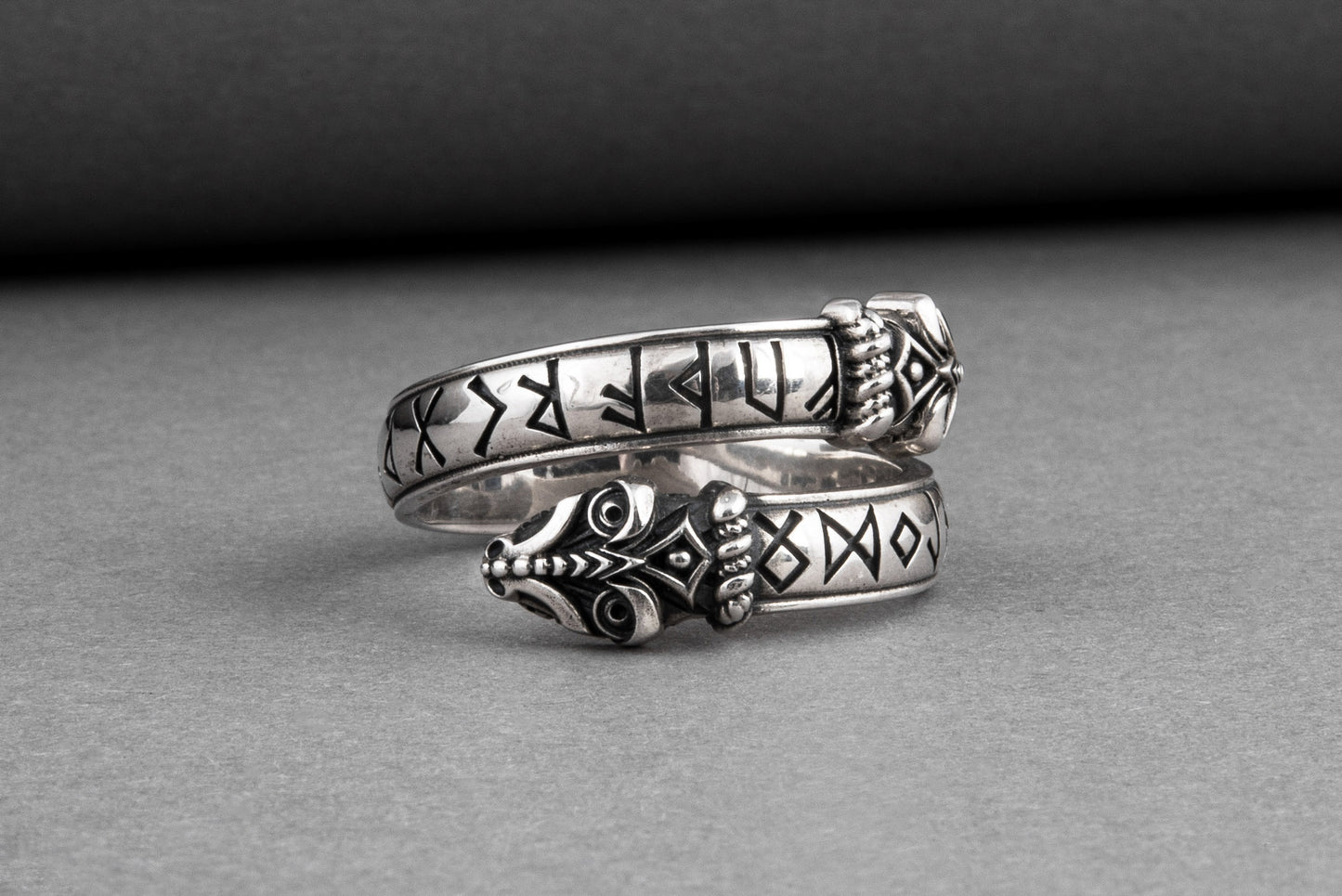 vkngjewelry Ring Handcrafted Snake Elder Futhark Runes Sterling Silver Ring