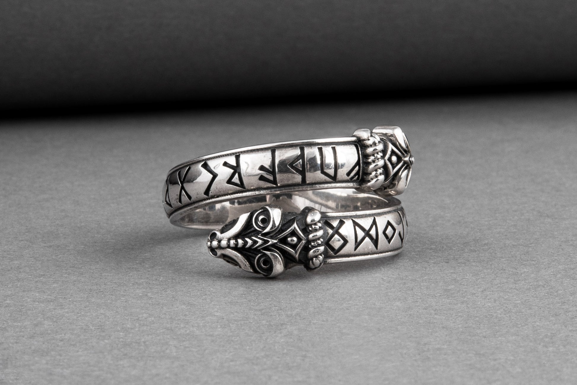 vkngjewelry Ring Handcrafted Snake Elder Futhark Runes Sterling Silver Ring