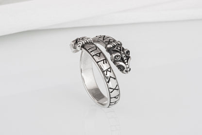 vkngjewelry Ring Handcrafted Snake Elder Futhark Runes Sterling Silver Ring