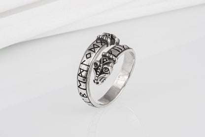 vkngjewelry Ring Handcrafted Snake Elder Futhark Runes Sterling Silver Ring