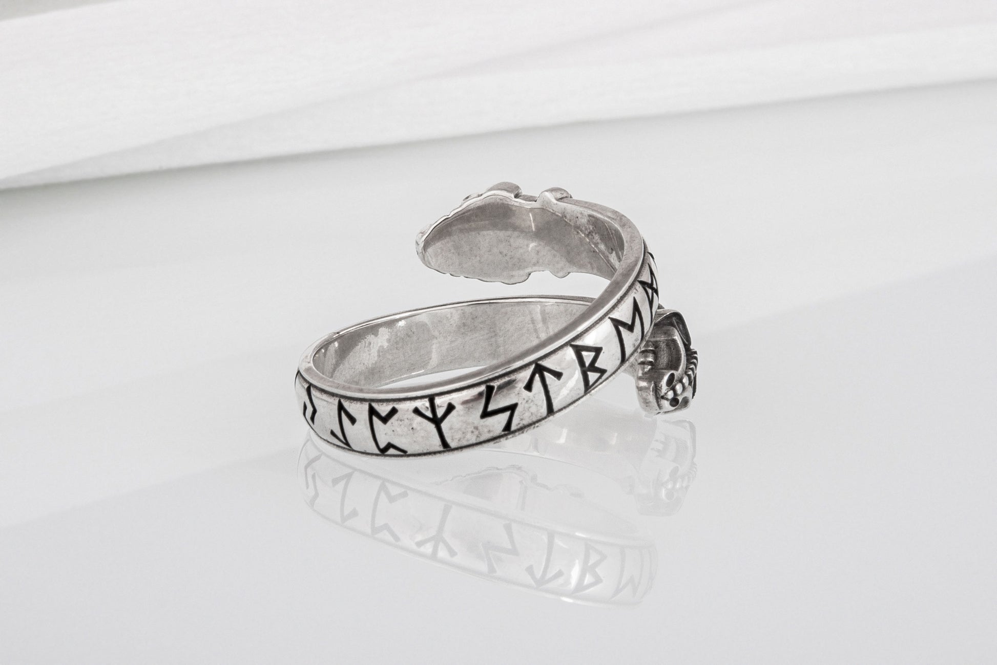vkngjewelry Ring Handcrafted Snake Elder Futhark Runes Sterling Silver Ring