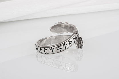 vkngjewelry Ring Handcrafted Snake Elder Futhark Runes Sterling Silver Ring