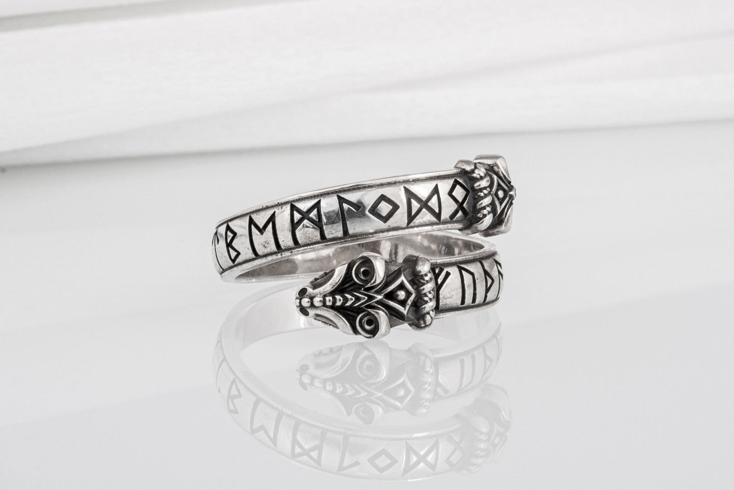 vkngjewelry Ring Handcrafted Snake Elder Futhark Runes Sterling Silver Ring