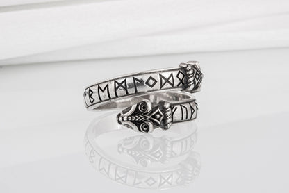 vkngjewelry Ring Handcrafted Snake Elder Futhark Runes Sterling Silver Ring