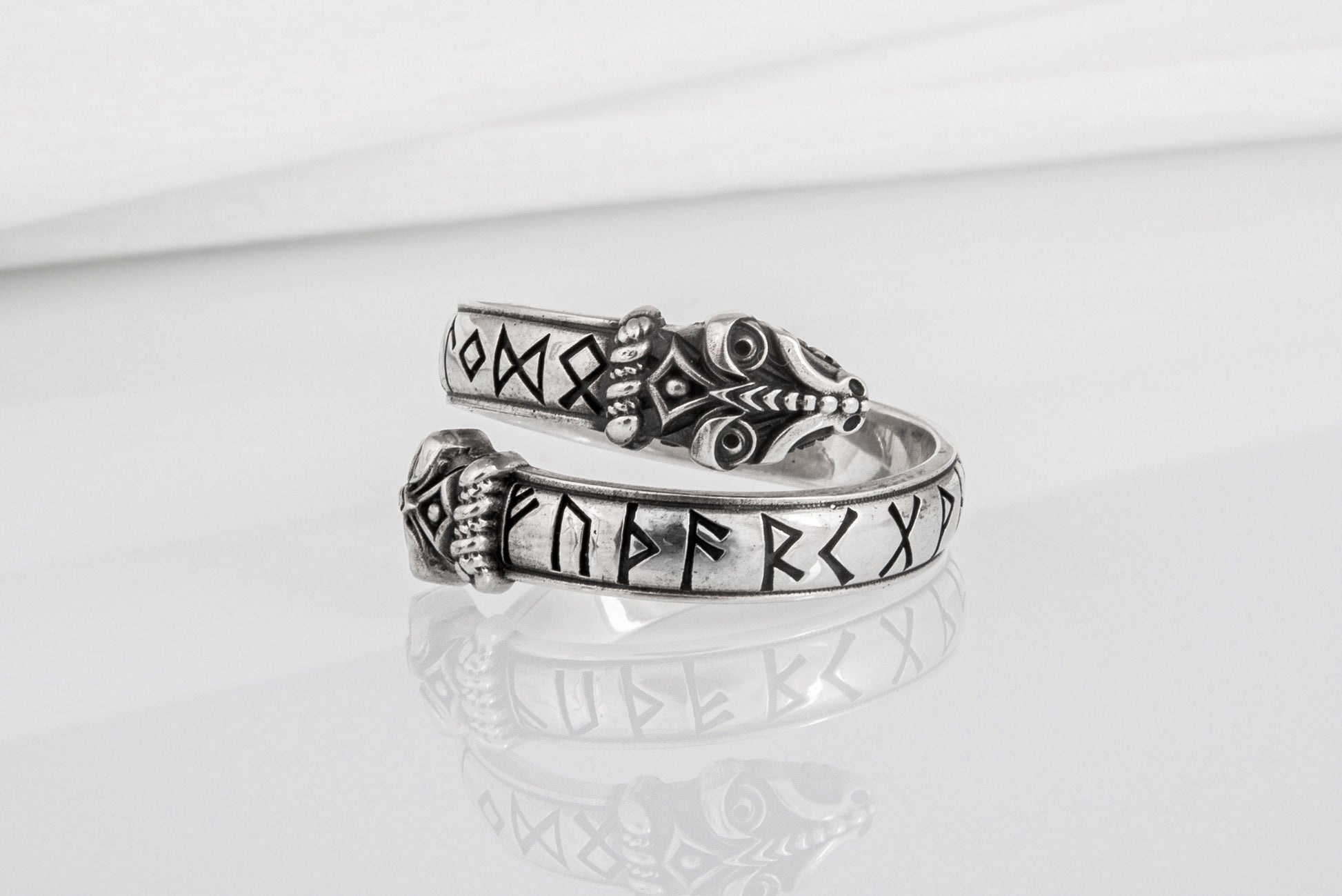 vkngjewelry Ring Handcrafted Snake Elder Futhark Runes Sterling Silver Ring