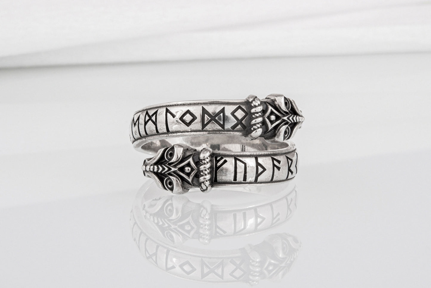 vkngjewelry Ring Handcrafted Snake Elder Futhark Runes Sterling Silver Ring