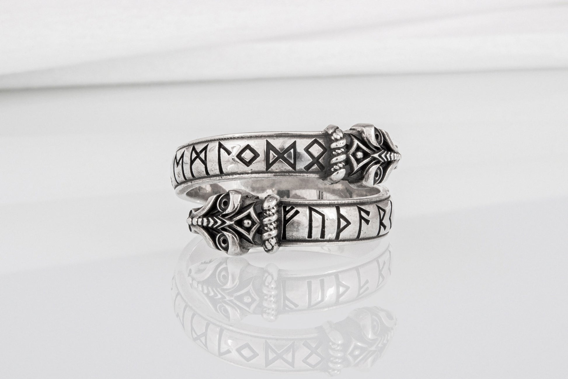 vkngjewelry Ring Handcrafted Snake Elder Futhark Runes Sterling Silver Ring