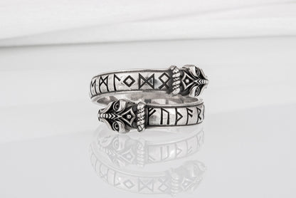 vkngjewelry Ring Handcrafted Snake Elder Futhark Runes Sterling Silver Ring