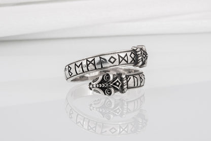 vkngjewelry Ring Handcrafted Snake Elder Futhark Runes Sterling Silver Ring