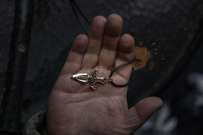 vkngjewelry Pendant Solid Brass Norse Sword Pendant Handcrafted Dagger Amulet with Cubic Zirconia