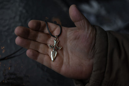 vkngjewelry Pendant Solid Brass Norse Sword Pendant Handcrafted Dagger Amulet with Cubic Zirconia