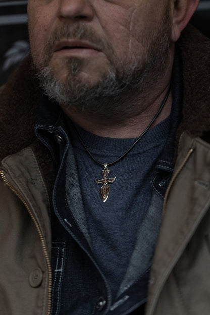 vkngjewelry Pendant Solid Brass Norse Sword Pendant Handcrafted Dagger Amulet with Cubic Zirconia