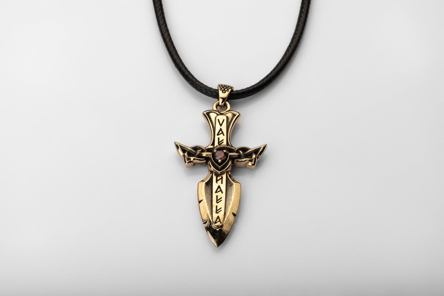 vkngjewelry Pendant Solid Brass Norse Sword Pendant Handcrafted Dagger Amulet with Cubic Zirconia