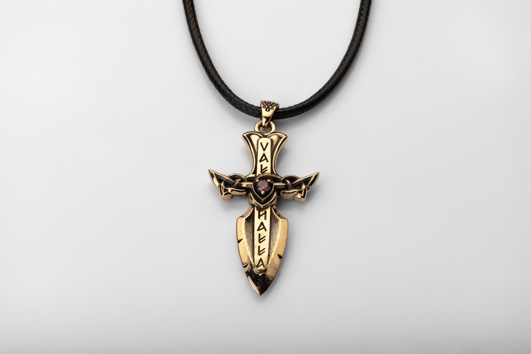 vkngjewelry Pendant Solid Brass Norse Sword Pendant Handcrafted Dagger Amulet with Cubic Zirconia