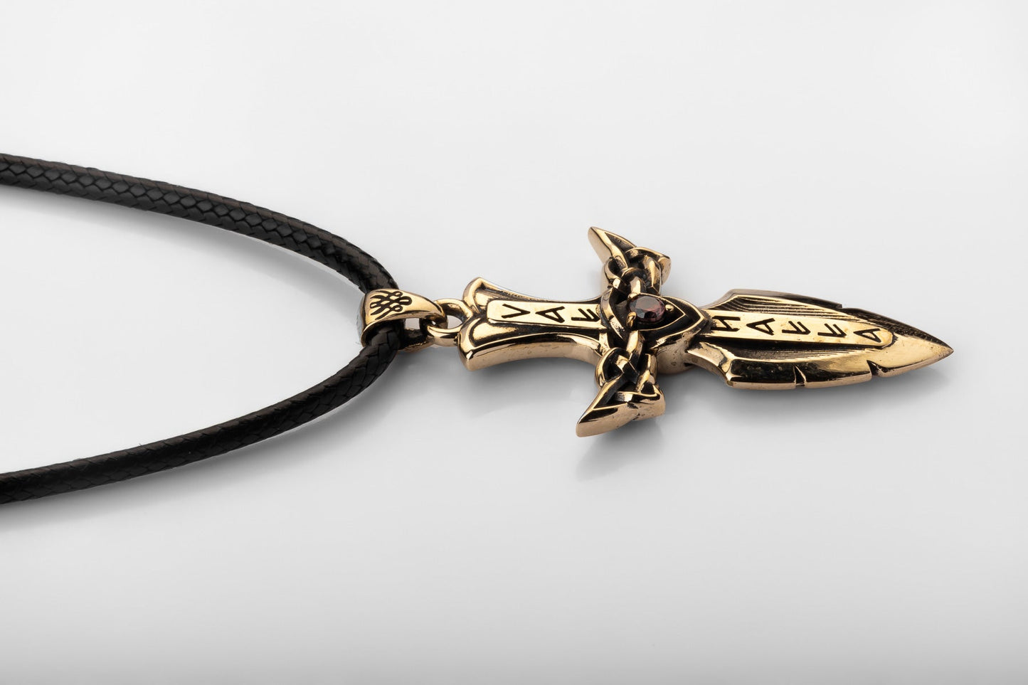 vkngjewelry Pendant Solid Brass Norse Sword Pendant Handcrafted Dagger Amulet with Cubic Zirconia