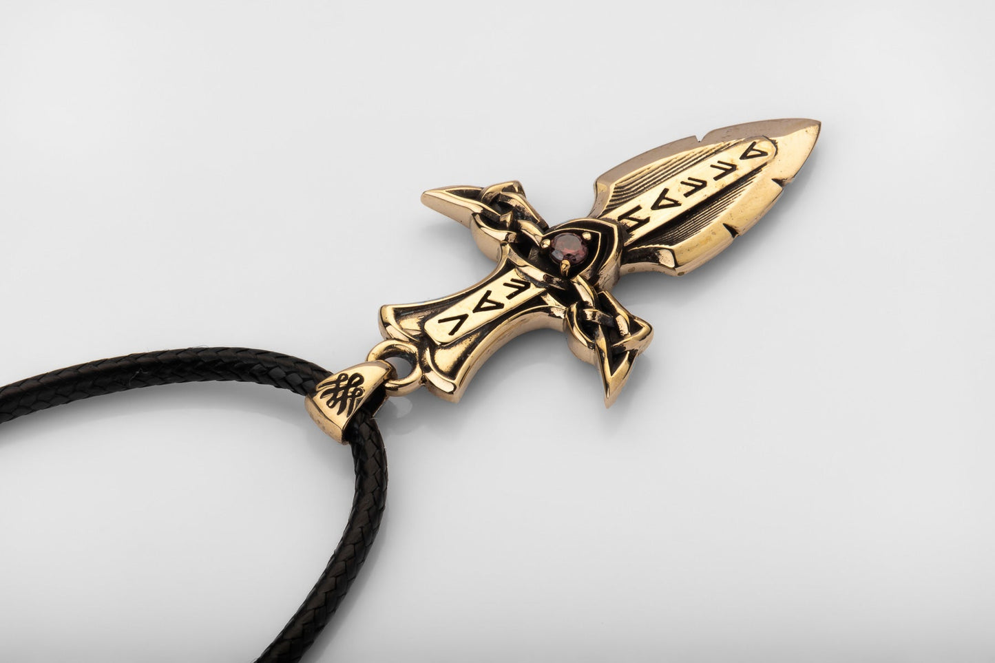 vkngjewelry Pendant Solid Brass Norse Sword Pendant Handcrafted Dagger Amulet with Cubic Zirconia