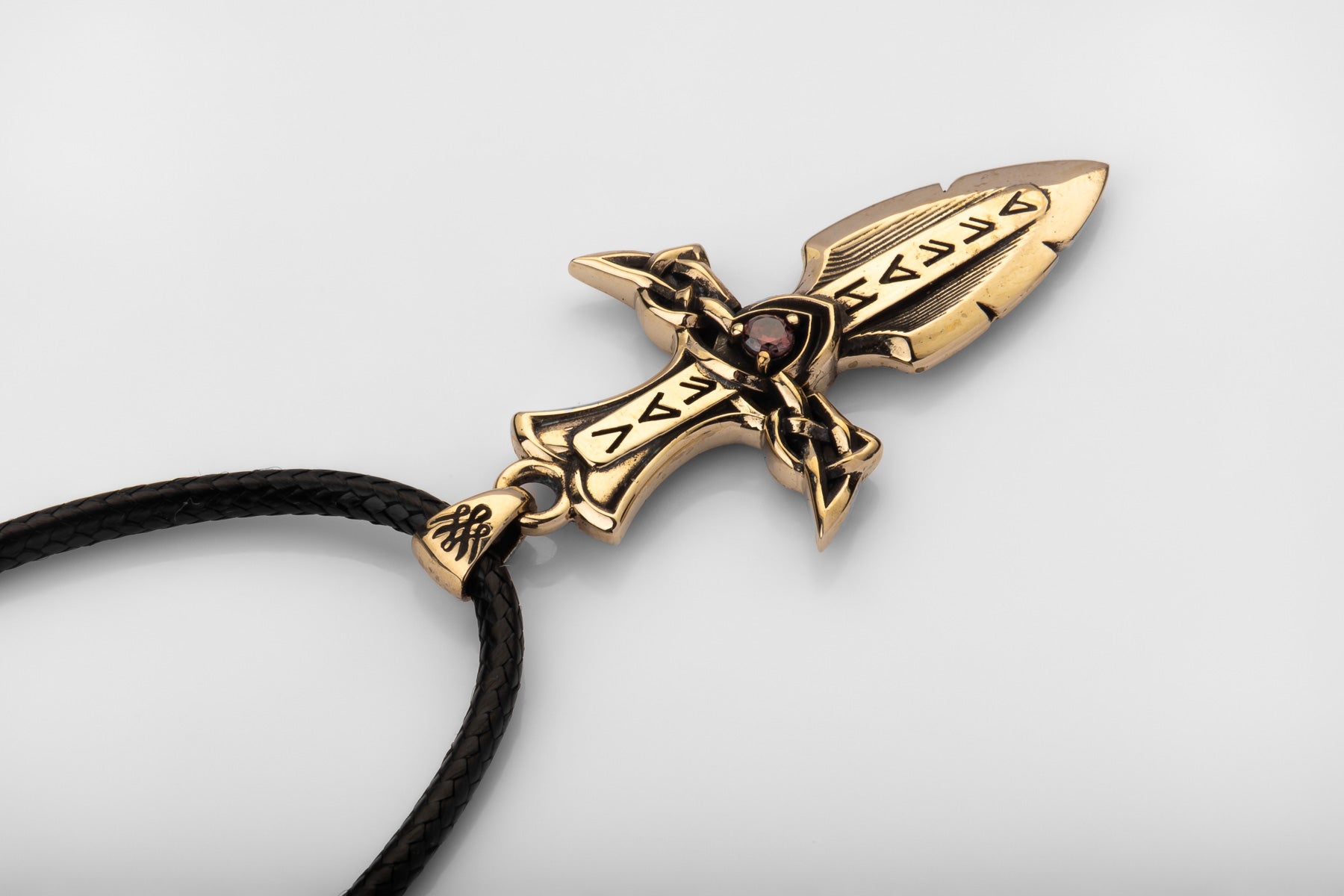 vkngjewelry Pendant Solid Brass Norse Sword Pendant Handcrafted Dagger Amulet with Cubic Zirconia