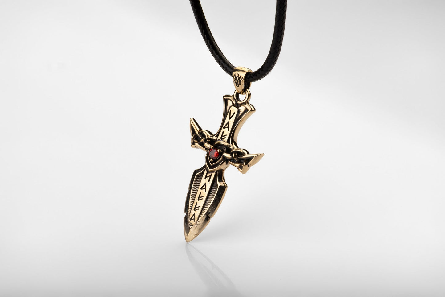 vkngjewelry Pendant Solid Brass Norse Sword Pendant Handcrafted Dagger Amulet with Cubic Zirconia