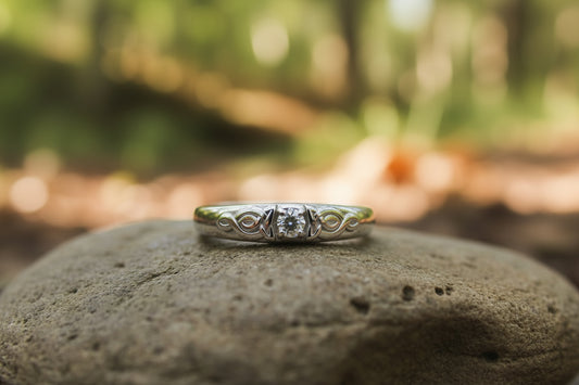 vkngjewelry Ring Solid Gold Celtic Wedding Ring with Diamond, Handmade Viking Ring