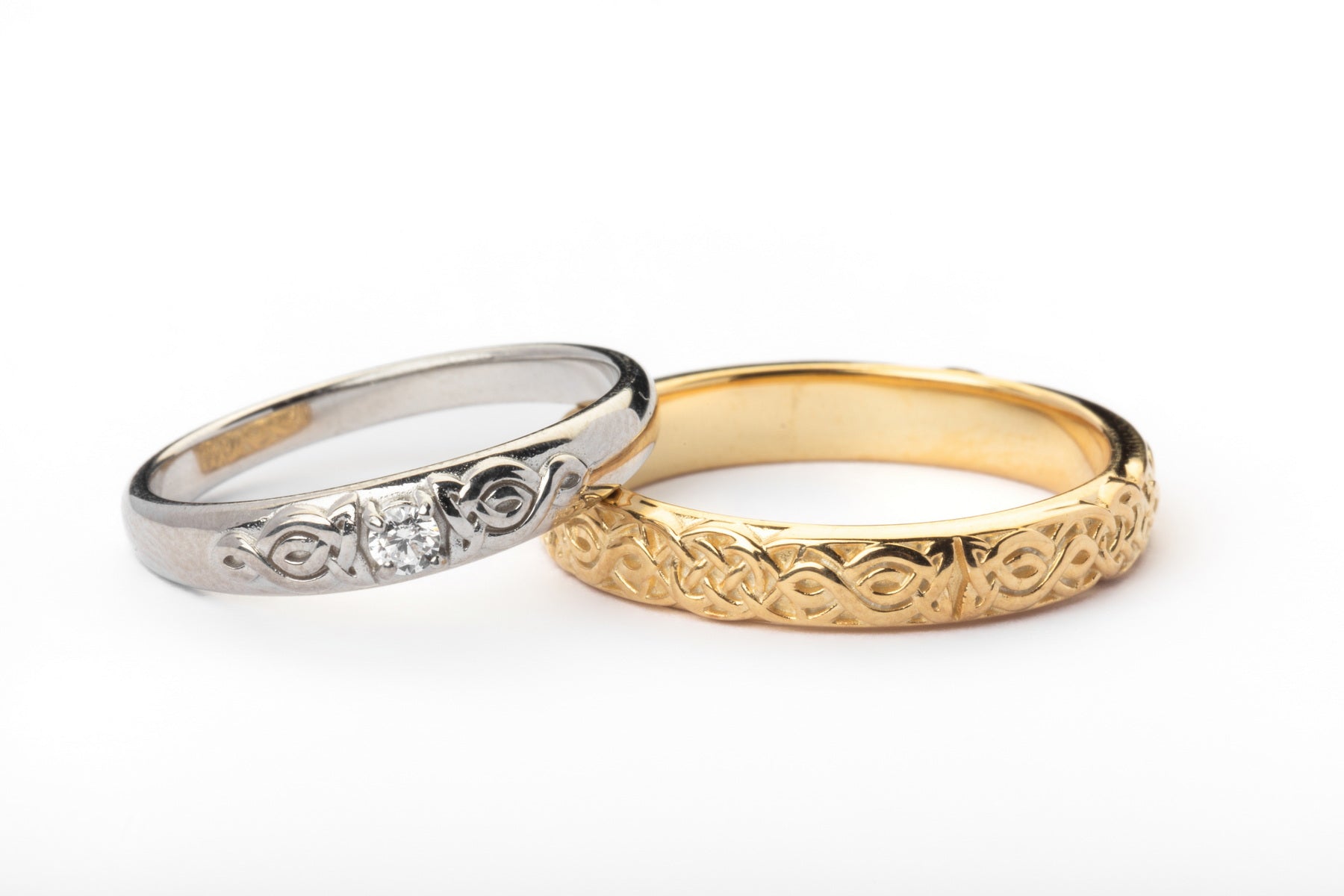 vkngjewelry Ring Solid Gold Celtic Wedding Ring with Diamond, Handmade Viking Ring