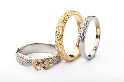 vkngjewelry Ring Solid Gold Celtic Wedding Ring with Diamond, Handmade Viking Ring