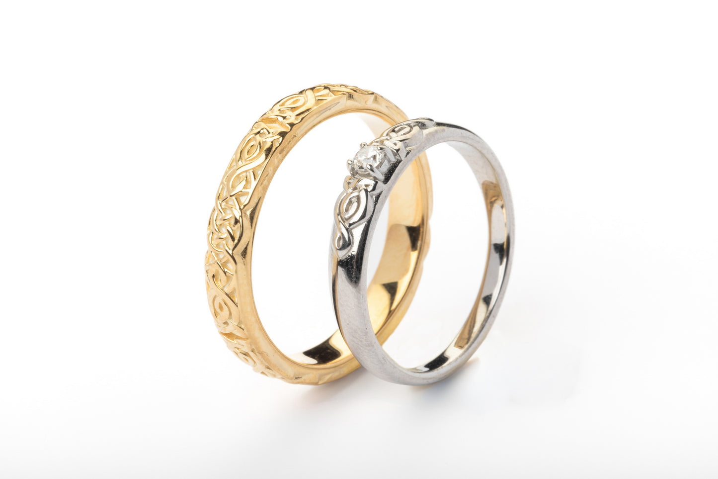 vkngjewelry Ring Solid Gold Celtic Wedding Ring with Diamond, Handmade Viking Ring