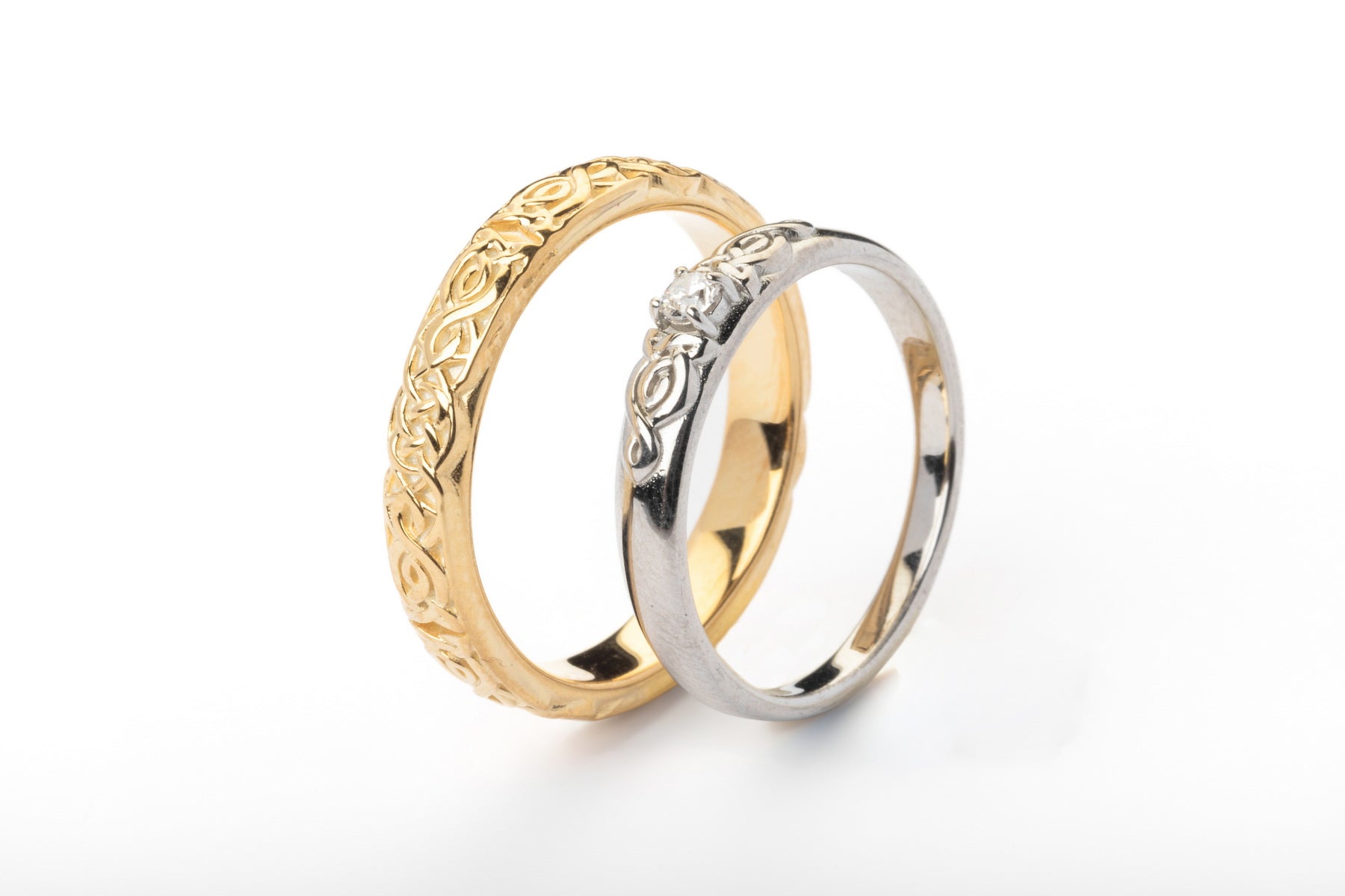 vkngjewelry Ring Solid Gold Celtic Wedding Ring with Diamond, Handmade Viking Ring