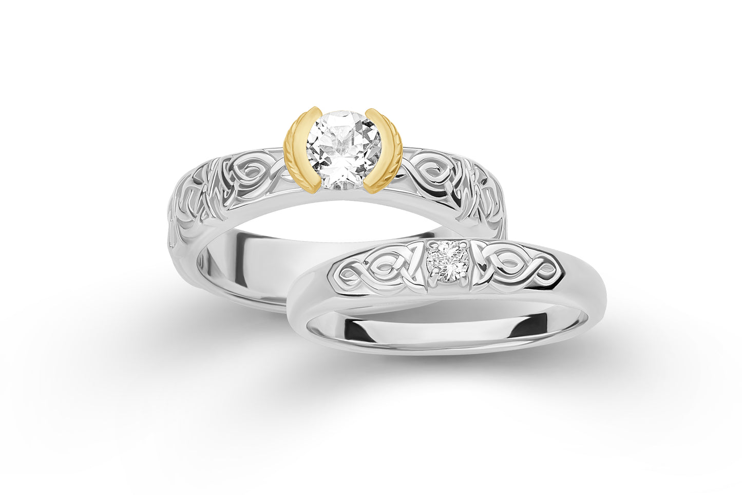 vkngjewelry Ring Solid Gold Celtic Wedding Ring with Diamond, Handmade Viking Ring