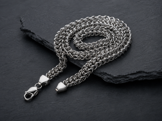 vkngjewelry Chain Men's Solid Silver Byzantine Necklace with Lobster Clasp